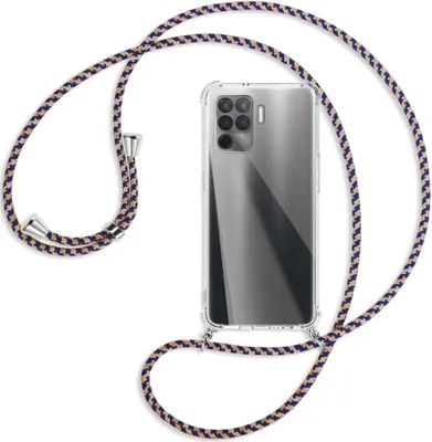 Produktbild von Handykette Backcover-Schutzhülle mit Band (Metall silberfarben) für Oppo Reno5 Lite (CPH2205, 6.43'') - blau+beige