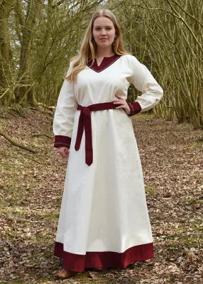 Produktbild von Wikinger Kleid mit Gürtel Jona, weinrot/natur aus Baumwolle - Wikingerkleid - Mittelalterkleid für Damen - Kostüm Größe: S