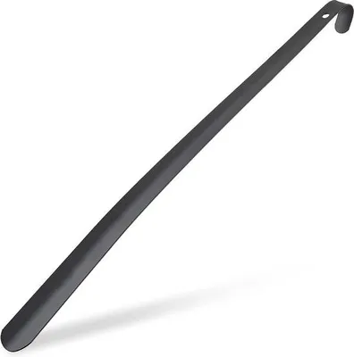 Produktbild von Famanu Schuhanzieher Metall - komfortabel und stabil - 60 cm lang - zum Aufhängen mit Griff - schwarz
