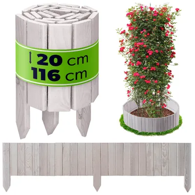 Image de KADAX Bordure de gazon en bois, 116x20cm, bordure de parterre, clôture en bois flexible, clôture pour jardin, délimitation de parterre (blanc)