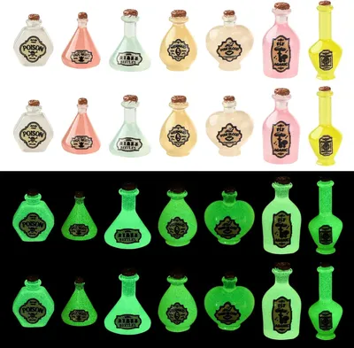 Productafbeelding van 70 stuks, decoratieve flesjes voor magische drankjes, lichtgevende harsfiguurtjes