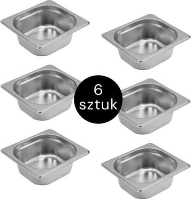 Zdjęcie produktu dla Pojemnik GN na posiłki gastronomiczny ze stali nierdzewnej 1/6 Mega-M 176x162x65mm, zestaw 6 szt.