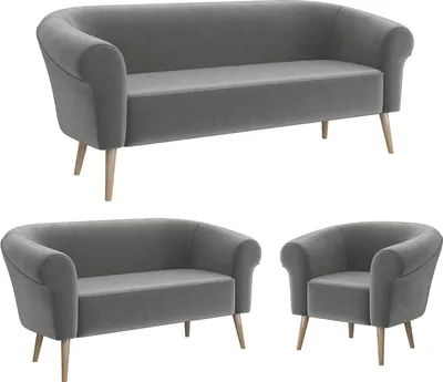 Produktbild von MEBLINI Mini Sofa Set 3-2-1 für Wohnzimmer - Mini Lounge für sechs Personen - Küchensofa - Sofa Klein - Sitzgarnitur - Polstergarnitur - Sofagarnituren - EMILIA - 3+2+1 - Hellgrau Samt