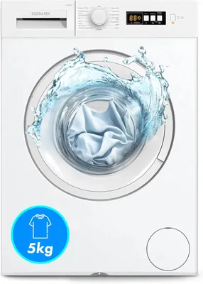 A white washing machine with water splashing into the drum.
