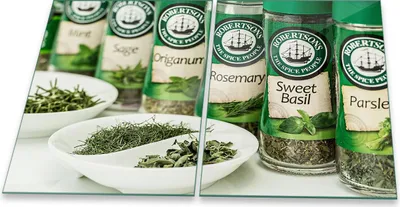 Produktbild von Herdabdeckplatte Glaskeramik 2-Teilig 2x40x52 Gewürze Grün Abdeckung Spritzschutz Glas