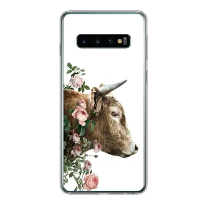 Produktbild von MuchoWow® Handyhülle Schutzhülle Hülle für Samsung Galaxy S10 Schottischer Highlander - Kuh - Blumen Silikon Softcase Handy Hülle - Handytasche