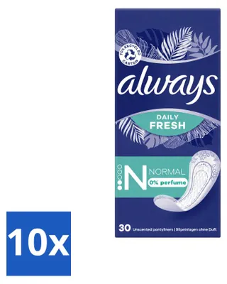 Produktbild von 10 x Always Daily Fresh Slipeinlagen - Normal - Unparfümiert - Vorteilspackung - 10 Stücke