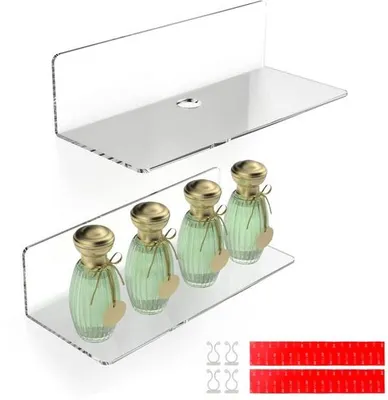 Obrázek produktu pro 2 kusy nástěnných polic, akryl, 23 × 9,5 cm, bez nutnosti vrtání