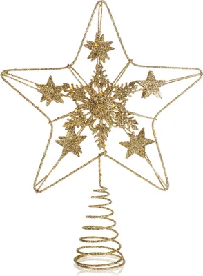 Produktbild von COM-FOUR® Deko Stern Weihnachten - Weihnachtsdekoration Stern aus Metall - Aufsteller Weihnachtsstern mit Glitzer und Paillette - goldfarbene Weihnachtsbaumspitze