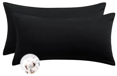 Produktbild von Kissenbezug 40 x 80 cm, Baumwolle, 2er-Set – weicher Kissenbezug 40 x 80 cm, schwarz mit Reißverschluss, Kissenbezug 40 x 80 cm