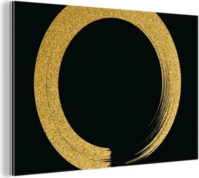 Produktbild von MuchoWow Wanddekoration Metall Metallbild Wandkunst 30x20 cm Kreis aus goldenem Glitter auf schwarzem Hintergrund MuchoWow Aluminium Gemälde - Aluminiumgemälder