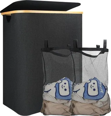 Produktbild von Famanu Wäschekorb mit Deckel, 140 L, faltbar, 2 Fächer - Schwarz