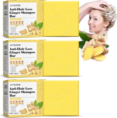 Produktbild von 3 Stück Ingwer Shampoo Seife, Anti Haarverlust, Ingwer Haarwuchs Shampoo Riegel, 60 g