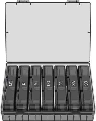 Produktbild von WELLGRO Tablettenbox für 7 Tage - Pillendose je 3 Fächer pro Tag - Klappdeckel mit Druckverschluss - Aufbewahrungsbox - BPA-freier Kunststoff