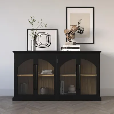 Produktbild von Avola AV2295-65 Kommode, Schwarz, 4 Türen, 165x43x91,5 cm, Holz