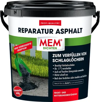 Produktbild von MEM Reparatur-Asphalt für Schlaglöcher, auf feuchtem Untergrund, bis -5 °C, 10 kg