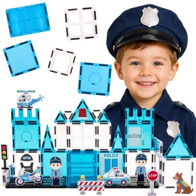 Produktbild von Woopie Magnetblöcke 3D-Polizeistation-Set 42-tlg.