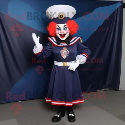 Productafbeelding van Navy Evil Clown mascotte REDBROKOLY kostuum karakter gekleed met een Empire-taillejurk en petten