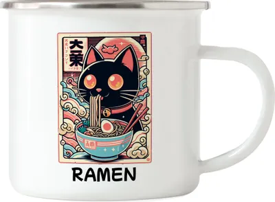 Produktbild von Ramen Emaille-Tasse Manga Otaku Japanisch Kawaii Katze Anime Nudeln