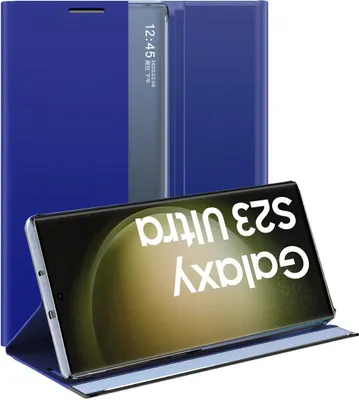 Produktbild von Samsung Galaxy S23 Ultra Hülle, Slim Flip Leder Smart View Window Klappetui Schutzhülle mit Standfunktion für Galaxy S23 Ultra Blau