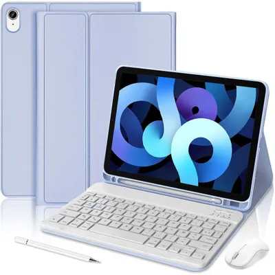 Image de Coque Clavier pour iPad Air 11 Pouces (M4/M3/M2) / iPad Air 4/5 10,9 Pouces - CuirPolyuréthaneLavande avec Clavier + Souris + Stylet
