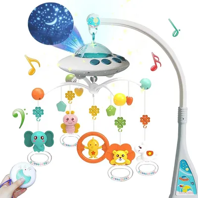 Produktbild von Baby Musik Mobile Babybett, Wickeltisch mit Musik und Licht & Fernbedienung und Rotationsfunktion