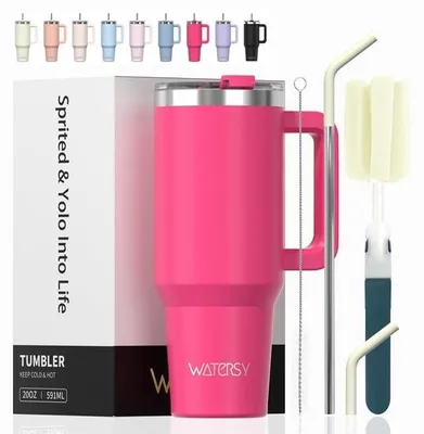Productafbeelding van WATERSY 591 ml Thermosbeker met Handvat en Rietje - 20oz Roestvrijstalen Dubbelwandige Vacuümgeïsoleerde Reisbeker met - Luxento