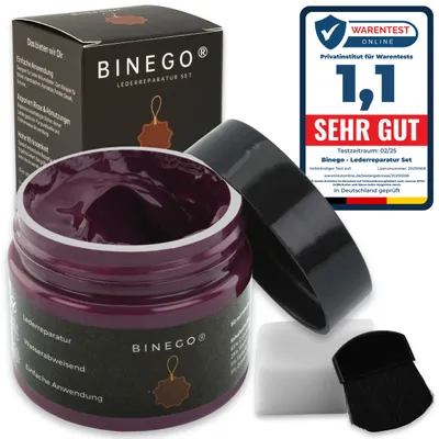 Produktbild von Binego® Lederreparaturset Leder & Kunstleder Reparatur Set | Lederreparatur Flüssigleder Lederfarbe Reparieren Reparaturset Aufbereitung Bordeaux Rot