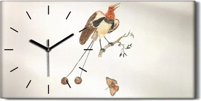 Produktbild von Dekor Leinwand Uhr Wandbilder 60x30 Zeichnung Tier Vogel Zweig Schmetterling - schwarze Hände