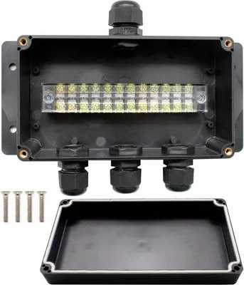 Produktbild von Wasserfeste IP66 4-fach Verteilerbox Aufbau - schwarz - inkl. Kabelhalter - elektrische Installation