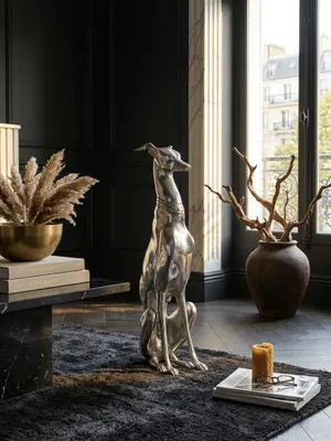 Produktbild von Dekoration Design Dog aus Aluminium silbern Windhund Skulptur Hundestatue