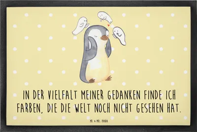 Produktbild von Mr. & Mrs. Panda Fussmatte Pinguin Schizophrenie 60 x 90 cm - Gelb Pastell - Geschenk, Schmutzfänger, Haustürmatte, Gummimatte, Schmutzmatte, Psychose, Schizophrene