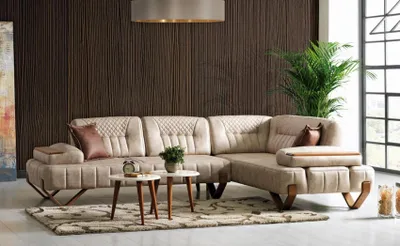 Produktbild von Ecksofa Wohnlandschaft Farbe Beige L-Form Sofa Neu Wohnzimmer Ecksofa Luxus Neu