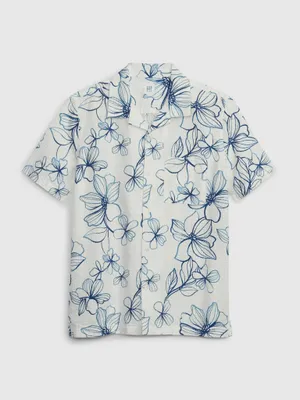 Produktbild von Gap Kinderbluse aus Baumwollkrepp mit Blumenmuster, kurzen Ärmeln, Blau, Größe M