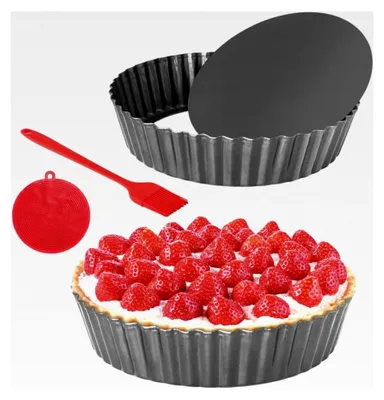 Produktbild von Tarteform mit Hebeboden, Quicheform 24 cm, 2 Stück, Antihaftbeschichtete Obstkuchenform, Rund, Wellenrand
