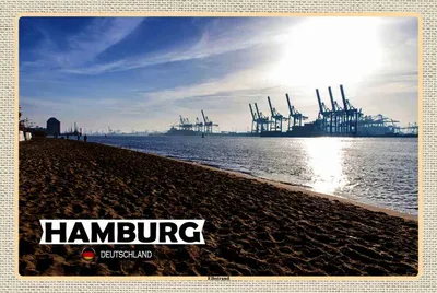 Image de vianmo Panneau en bois 20x30 cm Hambrg Elbstrand Hafen Fluss