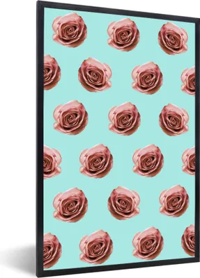Produktbild von MuchoWow® MuchoWow® Gerahmtes Poster Rosen - Muster - Blumen 60x90 cm - Poster mit zchwarzem Bilderrahmen - Kunst