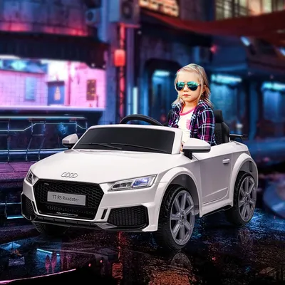 Image de Voiture électrique pour enfants Audi TT RS Roadster, télécommandée 2,4 GHz, voiture pour enfants avec ceinture de sécurité, LED, USB/MP3, blanche | 102 x 60 x 44 cm | 3 km/h