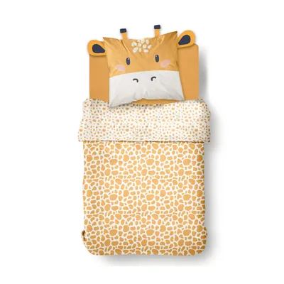 Produktbild von Kinder Bettwäsche Set 135x200 80x80 cm süße Giraffe Bettwäsche mit Ohren, 2 teilig, Renforcé aus 100% Baumwolle mit Reißverschluss