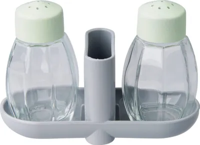 Produktbild von Fackelmann Salz-/ Pfefferstreuer mit Zahnstocherbehälter Menage ECO, umweltfreundlicher Pfefferstreuer, nachhaltiger Salzstreuer mit Behälter(Farbe: Lichtgrau/Mintgrün), Menge: 1 x 3 Set