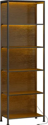 Produktbild von Bücherregal mit 5 Ebenen Standregal mit LED-Beleuchtung, 7 Lichtfarben, für Wohnzimmer, 60 x 30 x 179 cm Schwarz