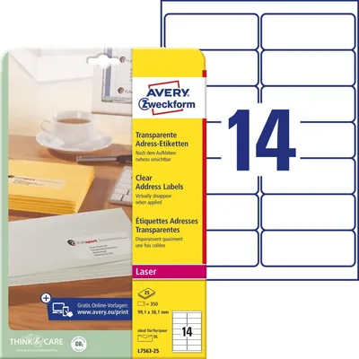 Immagine prodotto di AVERY Zweckform Etichette trasparenti per indirizzi, 99,1 x 38,1 mm
