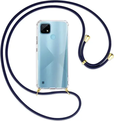 Produktbild von Handykette Backcover-Schutzhülle mit Band (Metall goldfarben) für Realme C21 (RMX3201) - dunkelblau