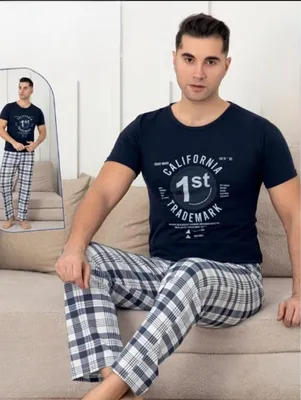Produktbild von Herren Pyjama Schlafanzug Schwarz M Baumwolle Kurz 2-Teiler Set C-75