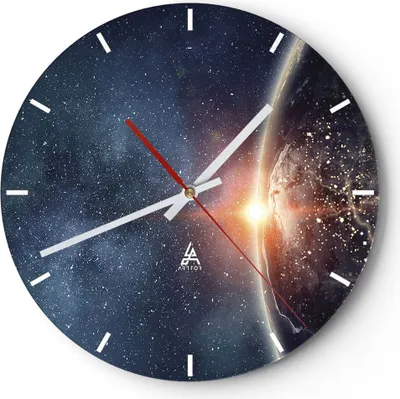 Produktbild von Wanduhr - Rund - Glasuhr - Kosmos Erde Sonne - 40x40cm - Schleichendes Uhrwerk - Lautlos - zum Aufhängen bereit - Dekoration Modern - Wanddekoration aus Glas - C3AR40x40-4343