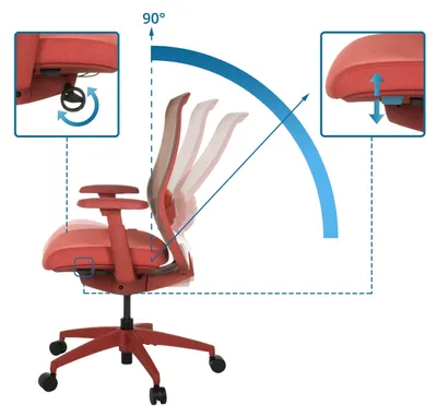 Produktbild von hjh OFFICE Profi Bürostuhl COLORE Ergonomischer Schreibtischstuhl mit Armlehnen (höhenverstellbar) Stoff / Netzstoff Rot Drehstuhl für Büro, Zuhause
