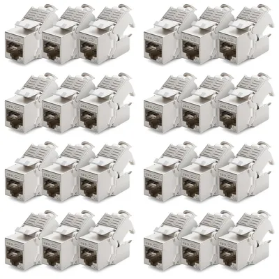 Produktbild von deleyCON 24x CAT6a Keystone Jack Modul Patchkabel Netzwerkkabel Verbinder STP Schirmung RJ45 Buchse Netzwerk Dose Patchpanel Keystonehalterung Erweiterung – Größe 24 Stück