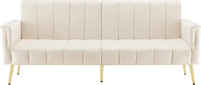Produktbild von Schlafsofa mit Hilfsfüßen Schlaffunktion Polsterbett Klappbares Gästebett Samtstoff für Wohnzimmer Schlafzimmer