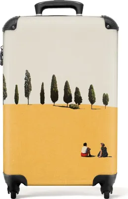 Produktbild von NoBoringSuitcases.com® Koffer Handgepäck Trolley Rollkoffer Kleine Reisekoffer mit 4 Rollen - Landschaft - Menschen - Gelb - Bäume - Retro - Cabin Size < 55x40x23 cm & 55x40x20 cm - Fotokoffer - Kabinenkoffer - BoardgepäckHandgepäck Koffer 55x35x20 cm, 36L,