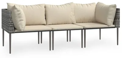 Produktbild von vidaXL 3-tlg. Garten-Lounge-Set mit Kissen Grau Poly Rattan